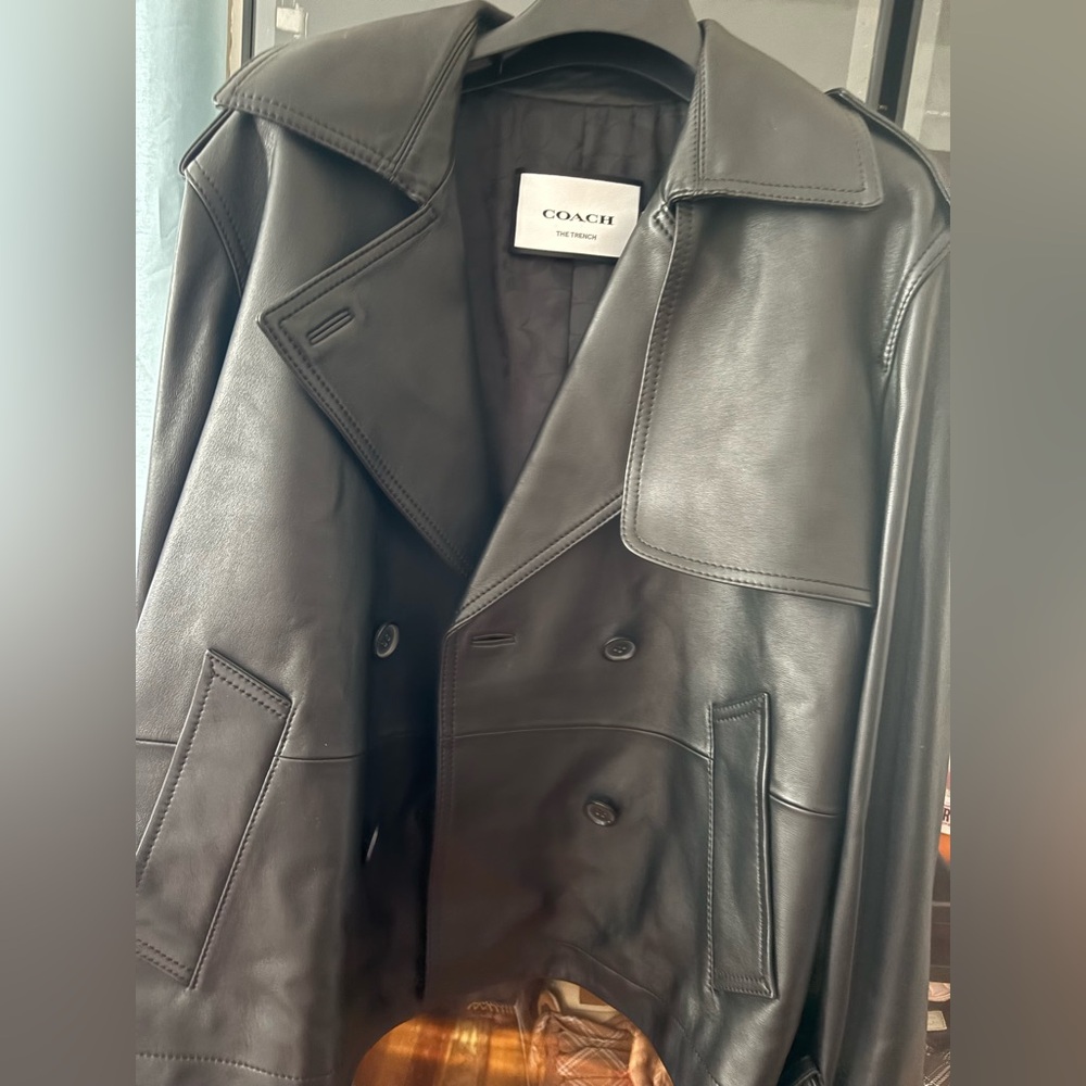 Coach Black Leather Trench Coat